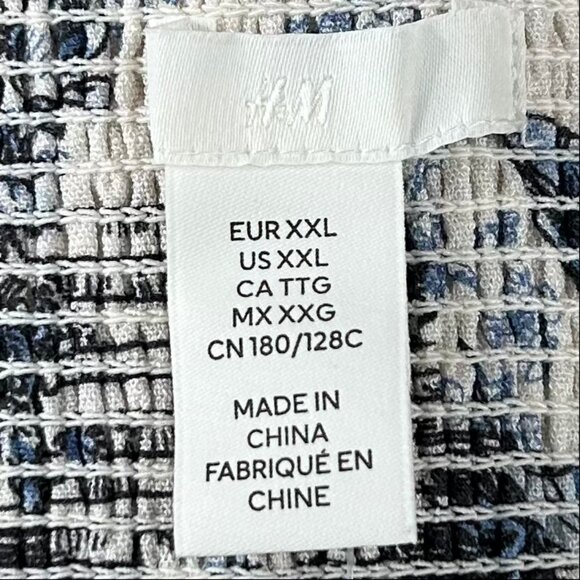 H&M NWT Cream Blue Black Animal Print Smocked Back Midi Dress Size XXL - Picture 13 of 13